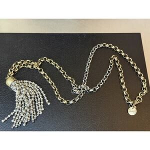 Marlyn Schiff Bead Tassel Gold & Silver Chain Necklace Metallic Long